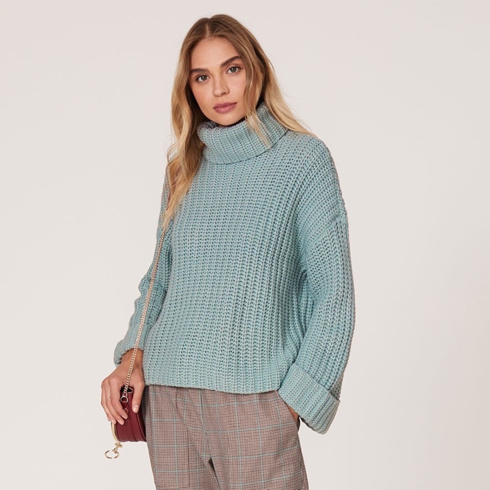 525 America Seafoam Green Chunky Knit Cowl Sweater S/M
